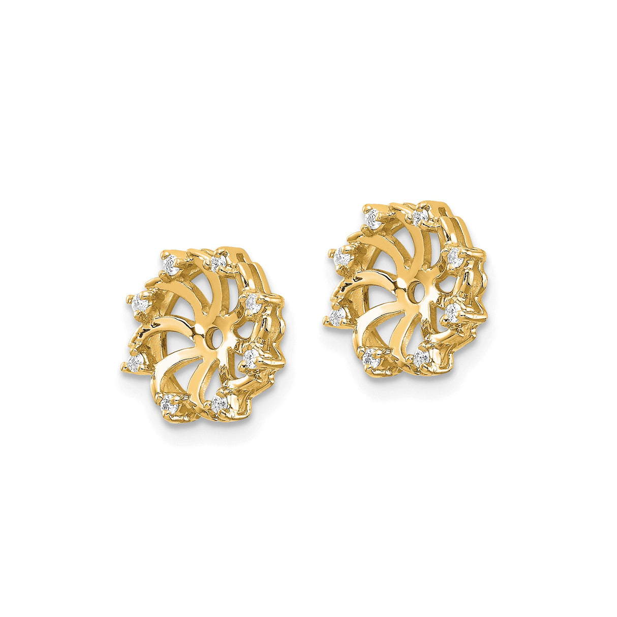 14k Yellow Gold Earring Jackets with Diamond, Floral Sunburst Design, Cubic Zirconia Accents