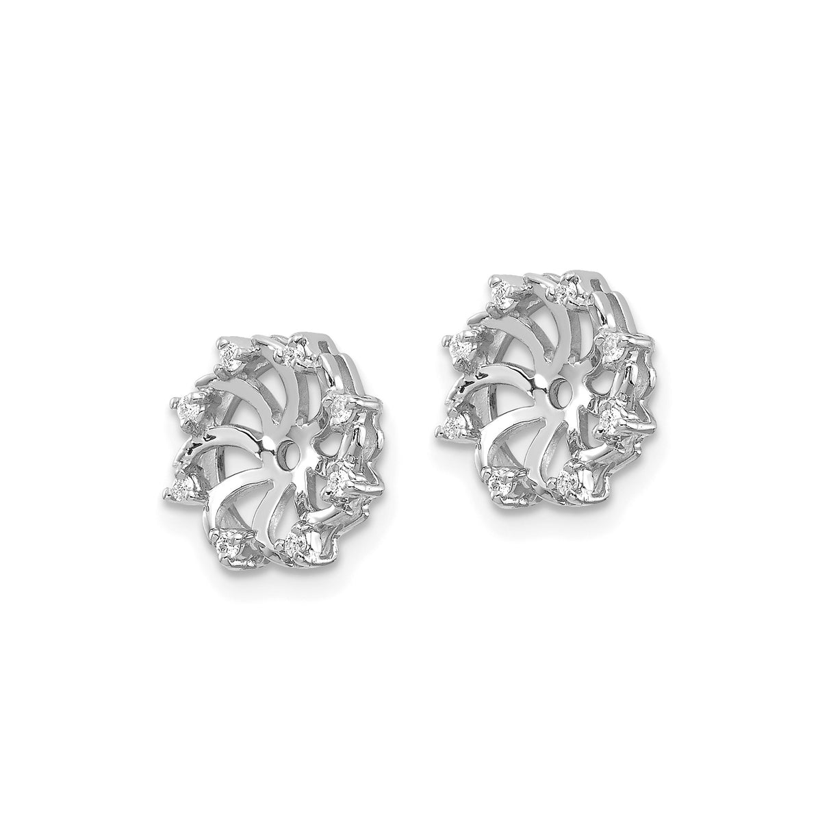 14k White Gold Earring Jackets with Diamond Accents, Floral Motif and Petal Design