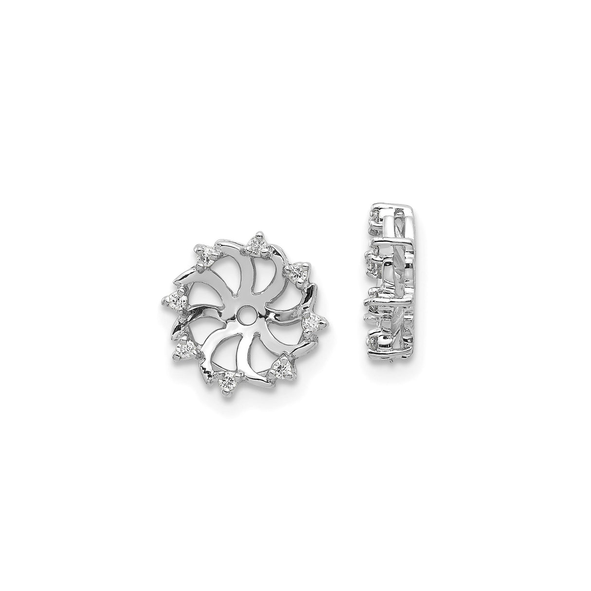 14k White Gold Earring Jackets with Diamond, Openwork Floral Petal Motif Design