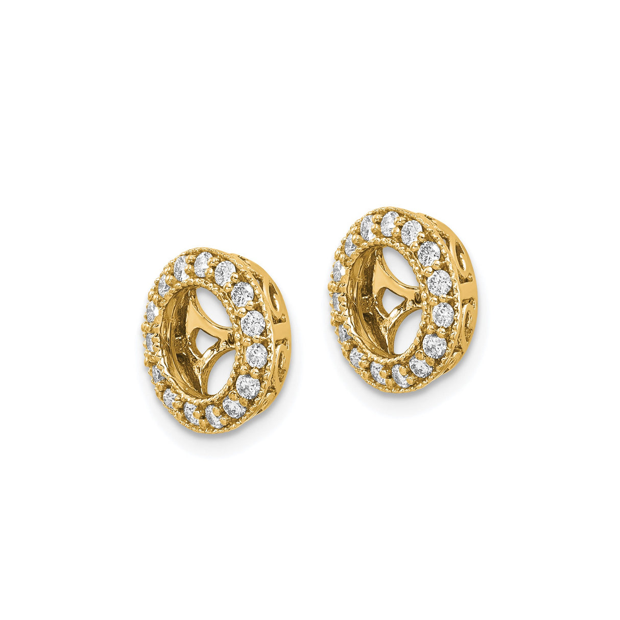 14k Yellow Gold Earring Charms, Diamond Accent, Filigree Openwork Crosswheel Design
