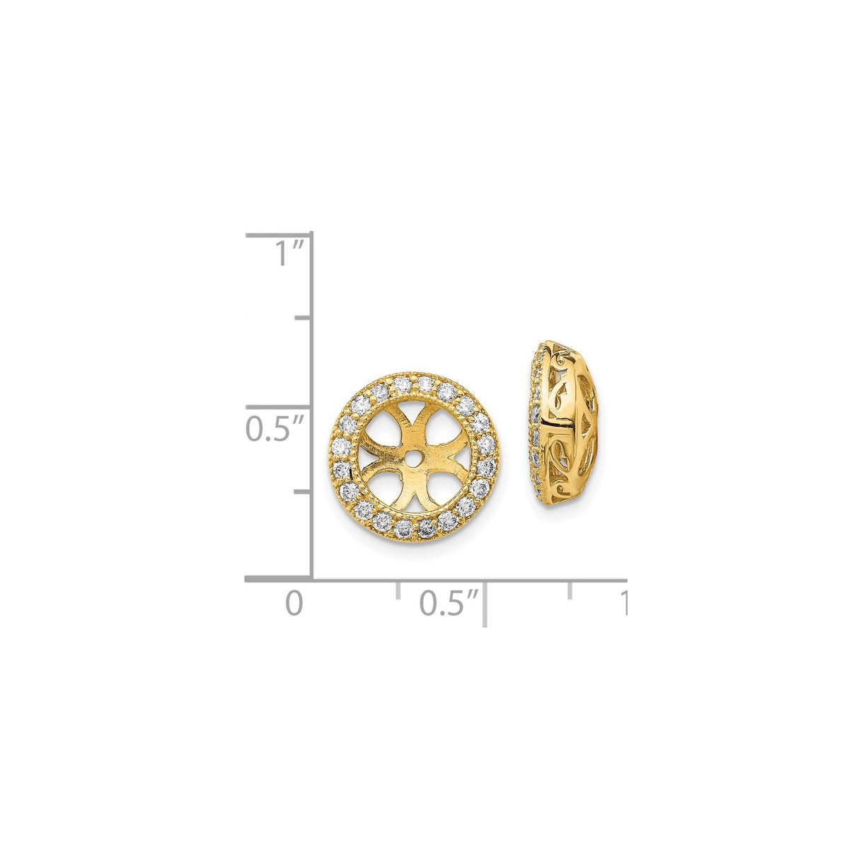 14k Yellow Gold Earring Enhancers with Diamond, Open Petal Floral Wheel Design