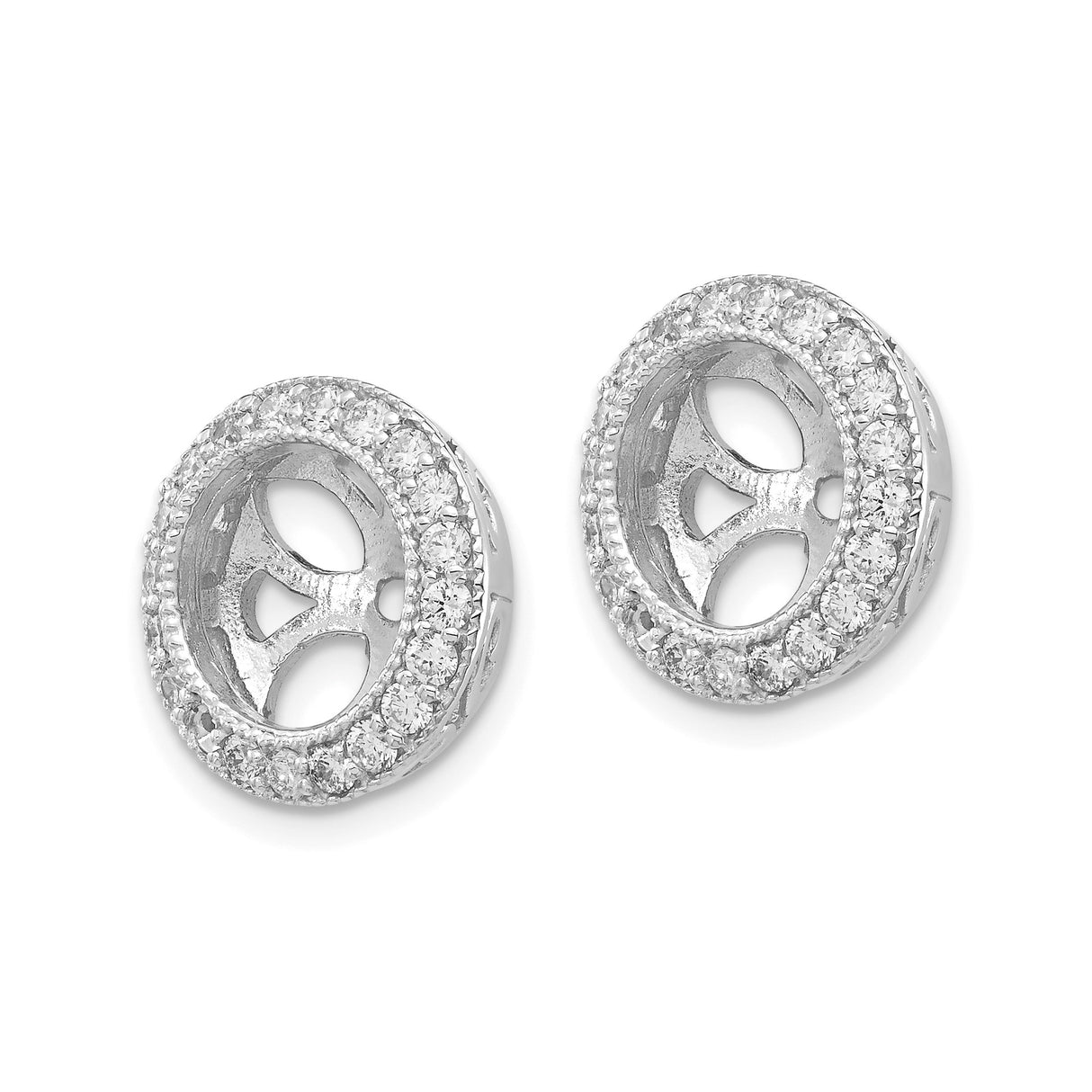 14k White Gold Halo Stud Earrings with Diamonds, Floral Cutout Design