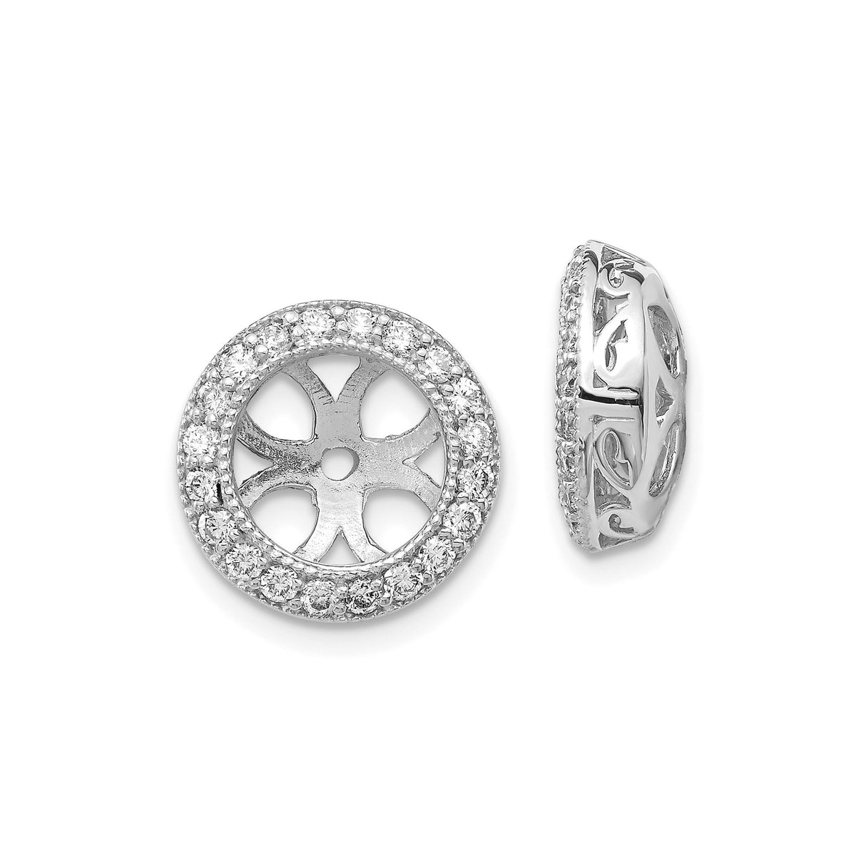 14k White Gold Earring Charms with Diamond, Floral Openwork Halo Design, Christian-Inspired Jewelry