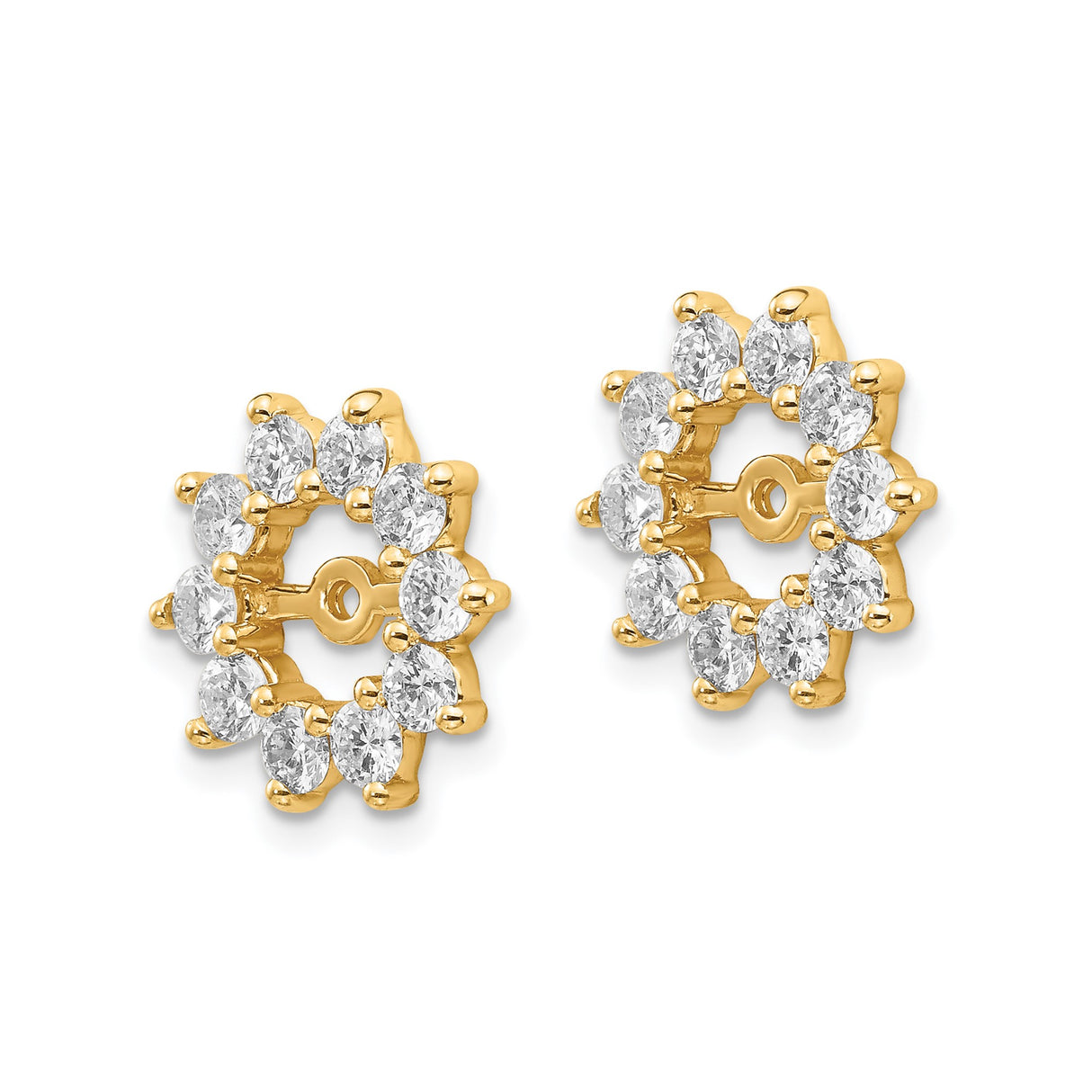 14k Yellow Gold Earring Jackets, Diamond and Cubic Zirconia Floral Stud Enhancers for Women