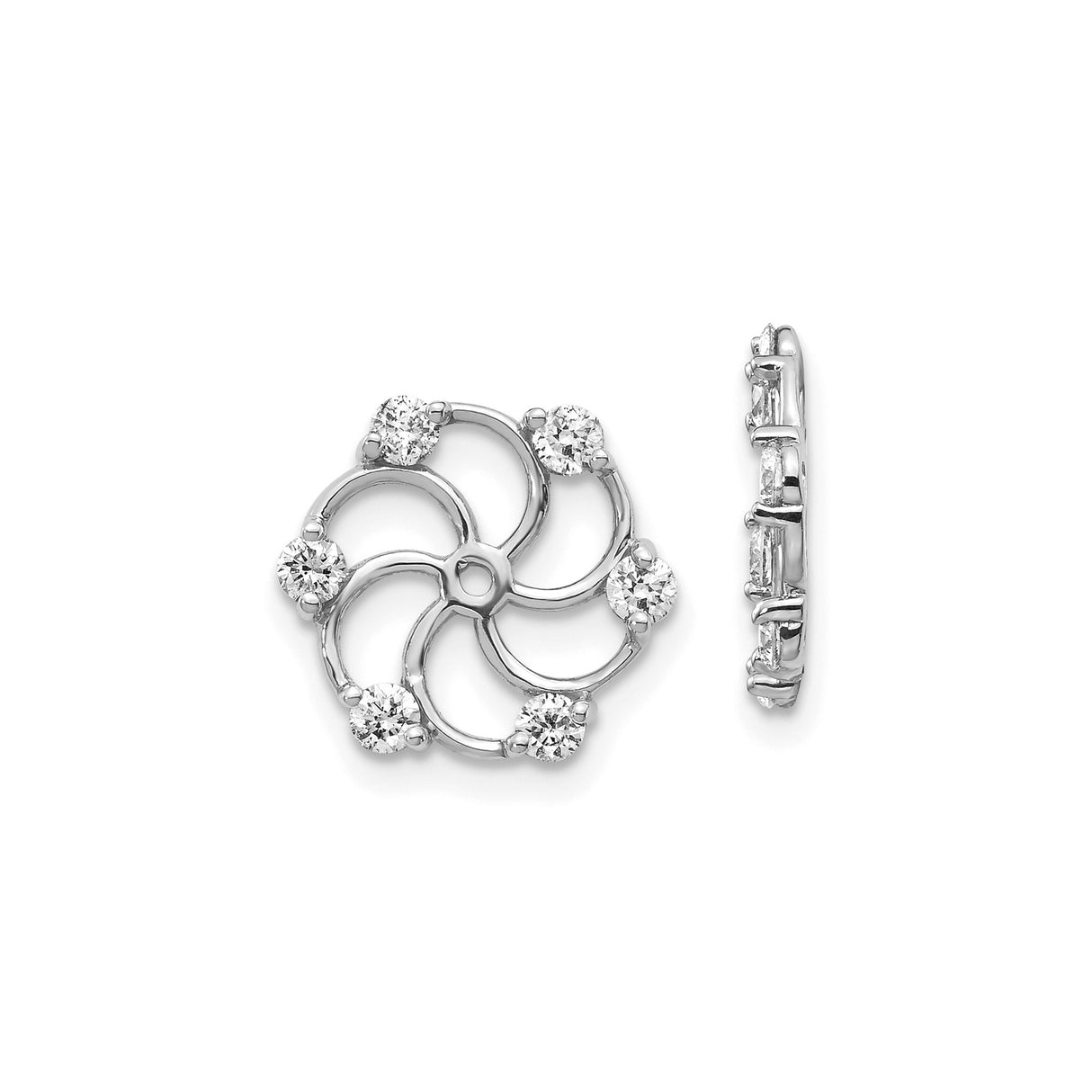 14k White Gold Floral Stud Earrings with Diamond Accents and Open Petal Design