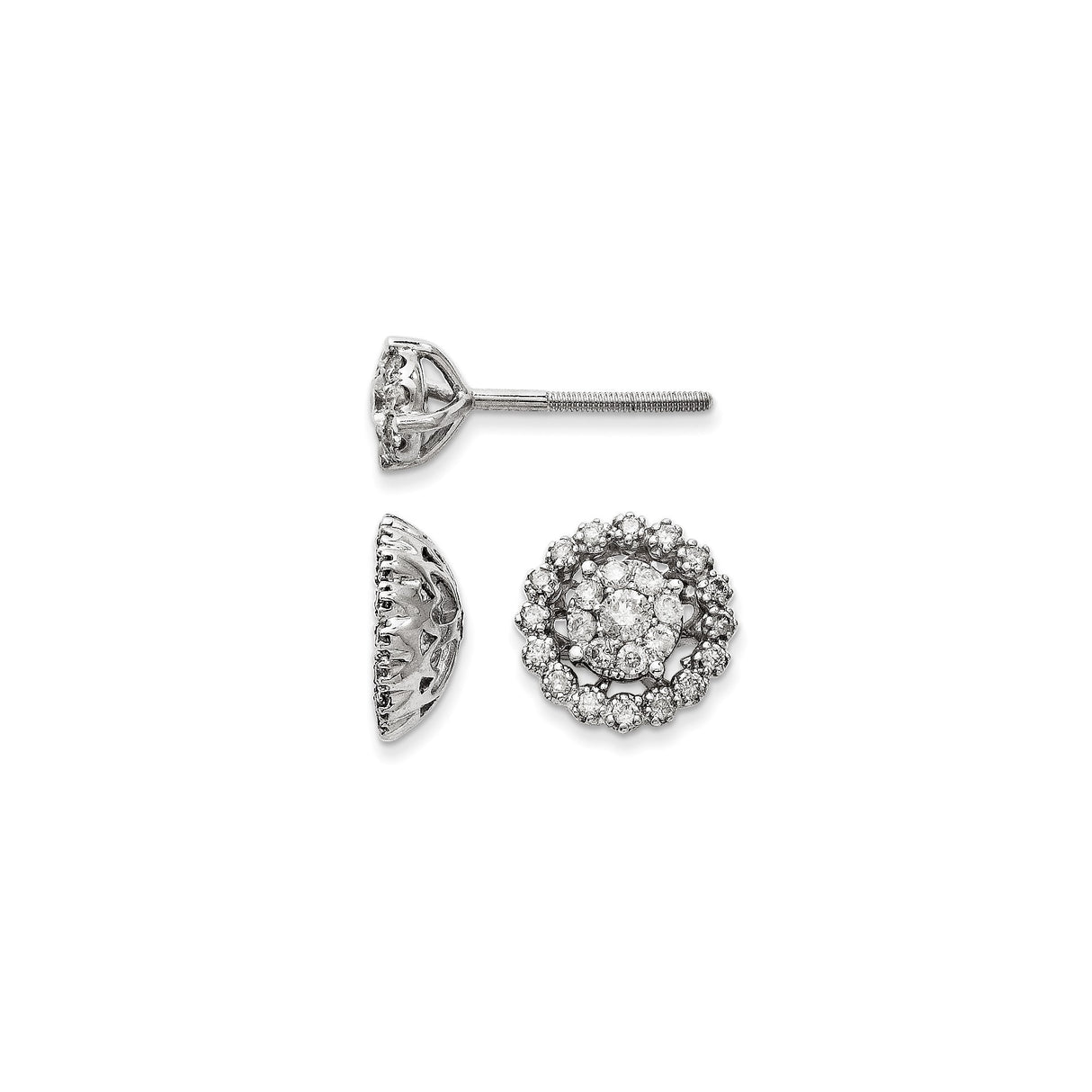 14k White Gold Diamond Cluster Stud Earrings with Floral Halo Setting for Women