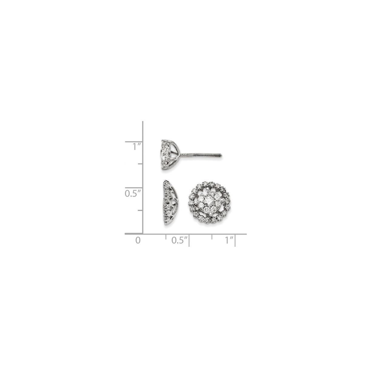 14k White Gold Diamond Cluster Stud Earrings with Floral Halo Design for Women