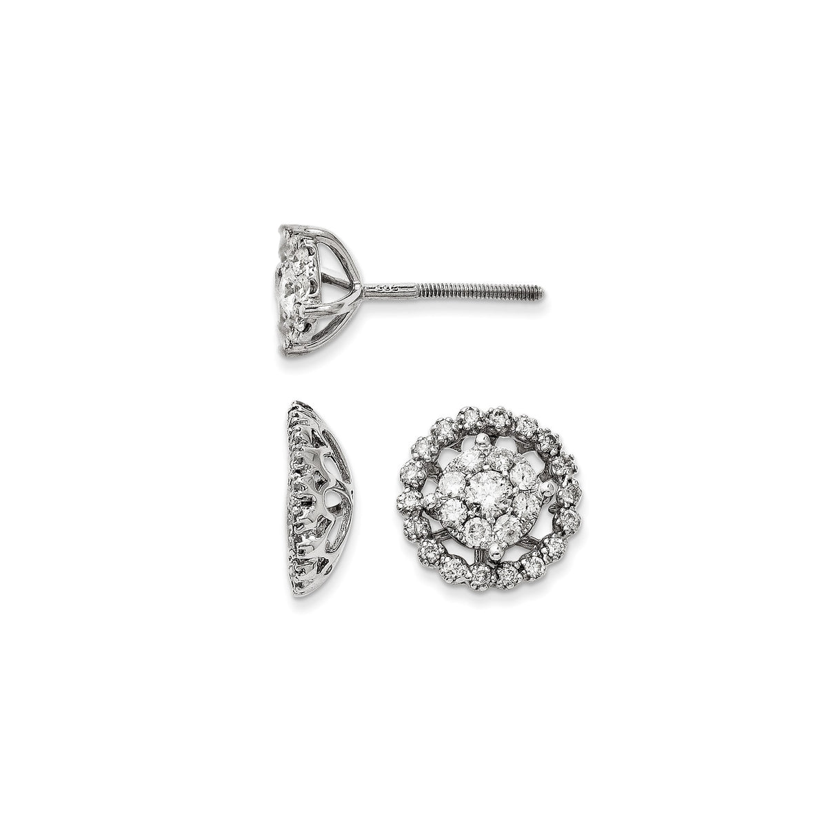 14k White Gold Diamond Cluster Stud Earrings with Floral Halo Design for Women
