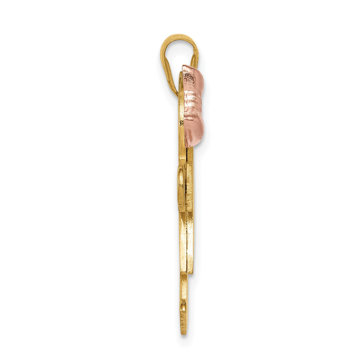 14k Tri-Color Gold Boy and Girl Pendant with Rose Gold Bow and White Gold Cap Accents