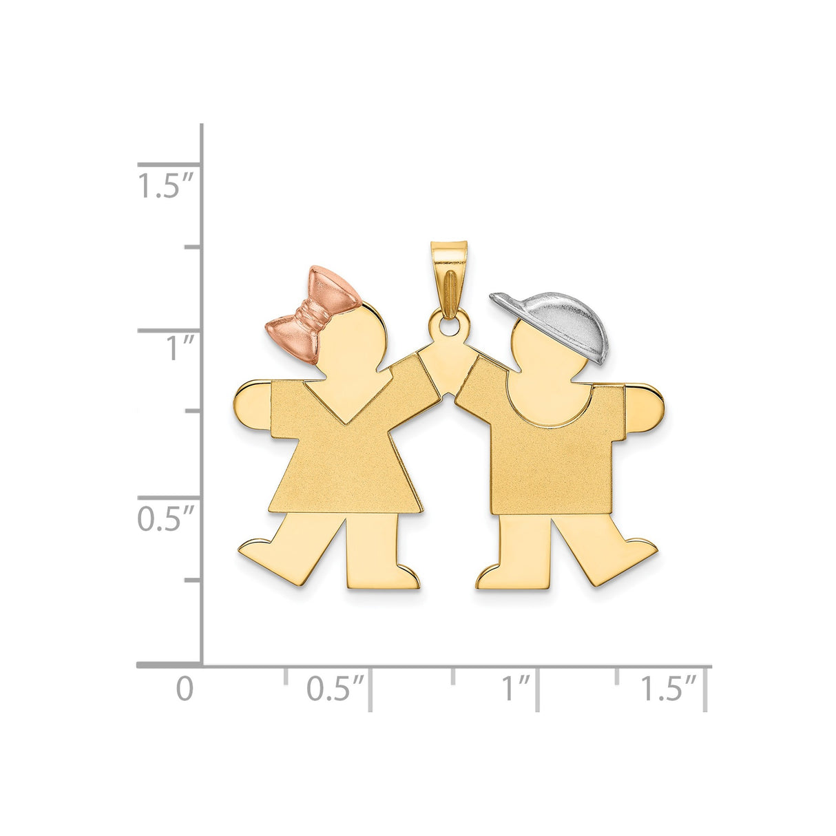 14k Tri-Color Gold Boy and Girl Pendant with Rose Gold Bow and White Gold Cap Accents