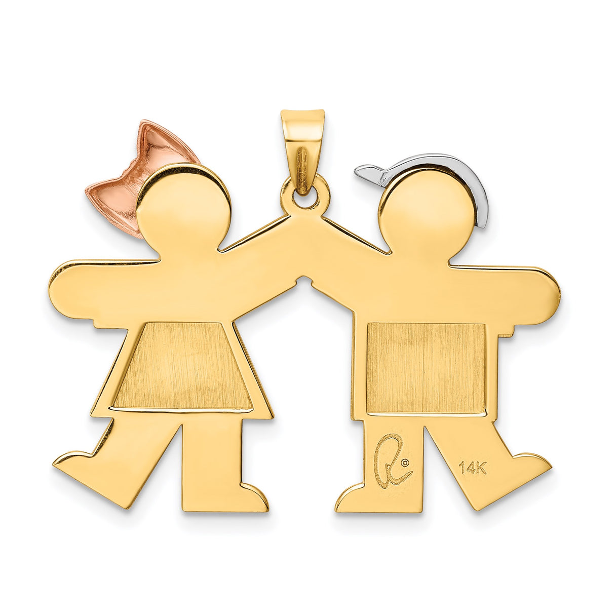 14k Tri-Color Gold Pendant with Boy and Girl Holding Hands, Family Love Charm