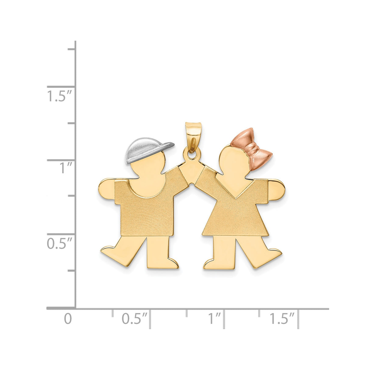 14k Tri-Color Gold Pendant with Boy and Girl Holding Hands, Family Love Charm