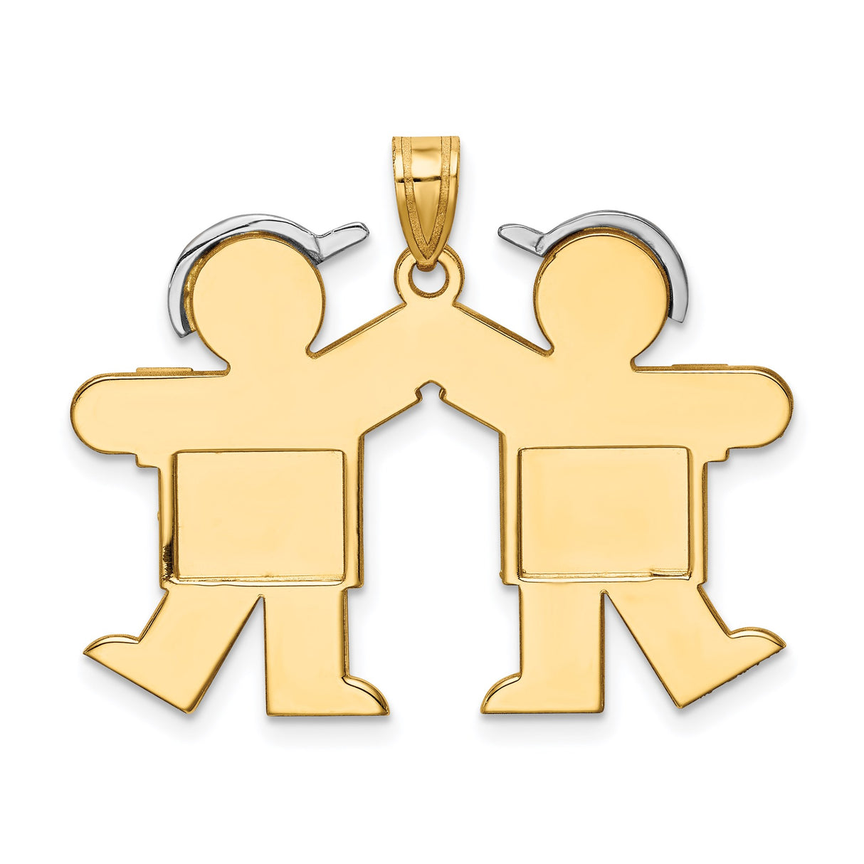 14k Two-Tone Gold Pendant with Figures and White Gold Hats, Family or Friendship Theme