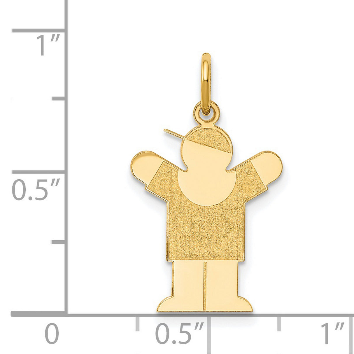 14k Yellow Gold Boy Pendant with Cap, Stylized Arms Raised Charm