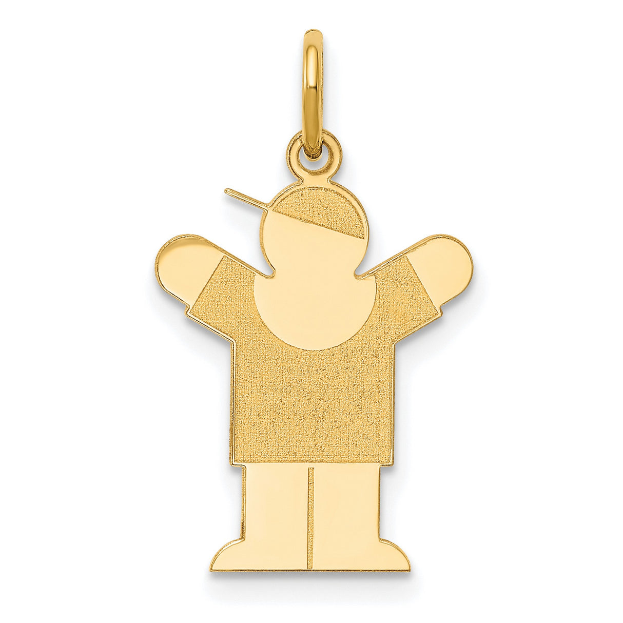 14k Yellow Gold Boy Pendant with Cap, Stylized Arms Raised Charm