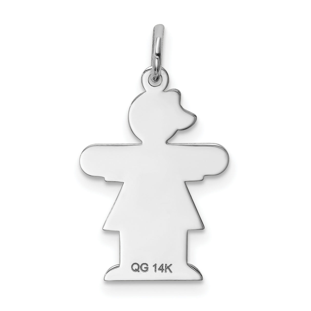 14k White Gold Girl Shaped Pendant with Dress and Bow, Sentimental Family Jewelry Charm