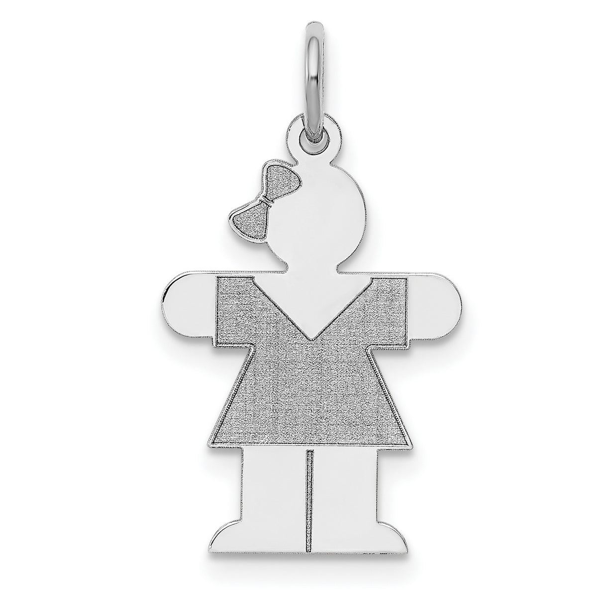 14k White Gold Girl Shaped Pendant with Dress and Bow, Sentimental Family Jewelry Charm