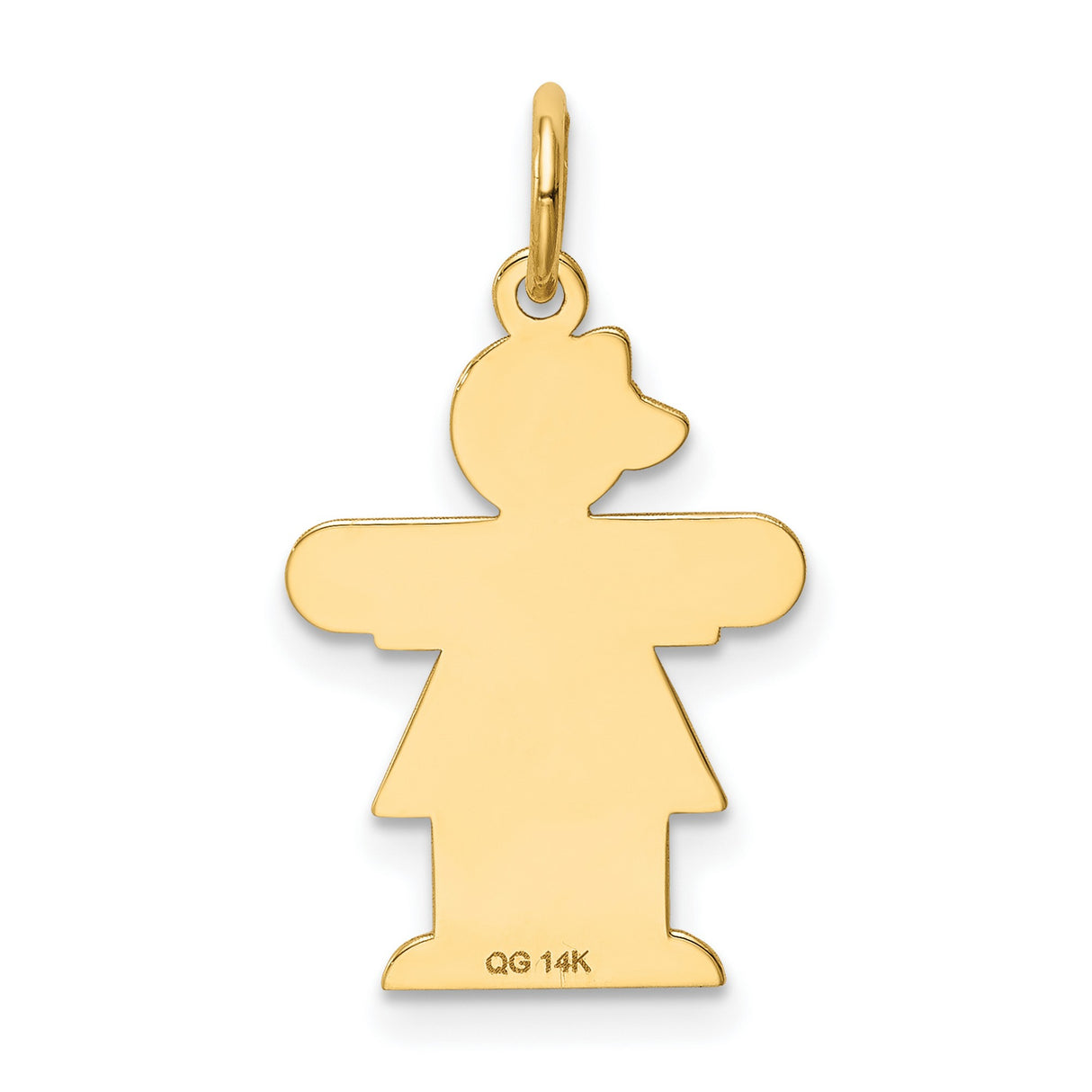 14k Yellow Gold Girl Charm Pendant with Dress and Bow Cutout Silhouette Design