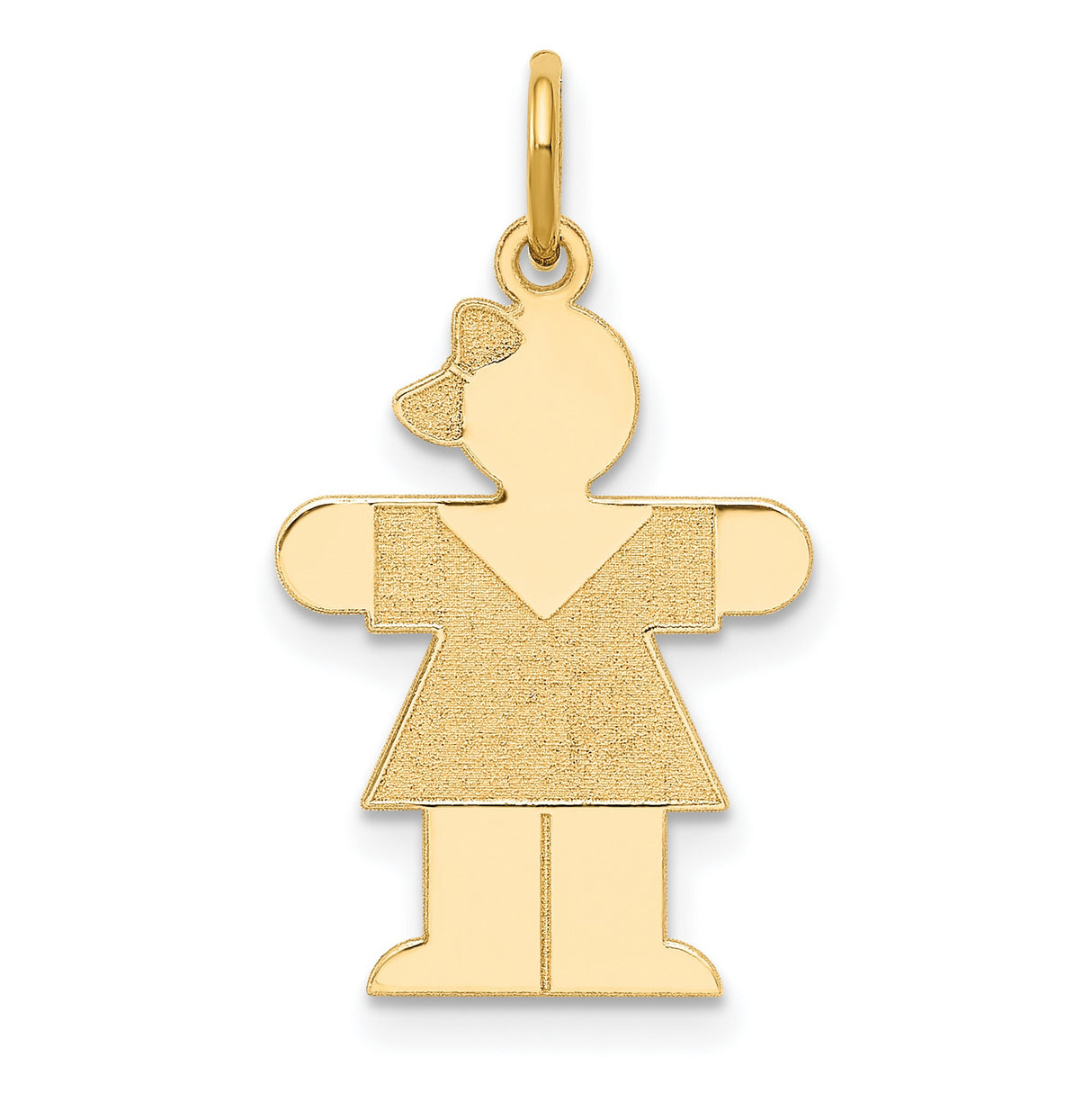 14k Yellow Gold Girl Charm Pendant with Dress and Bow Cutout Silhouette Design