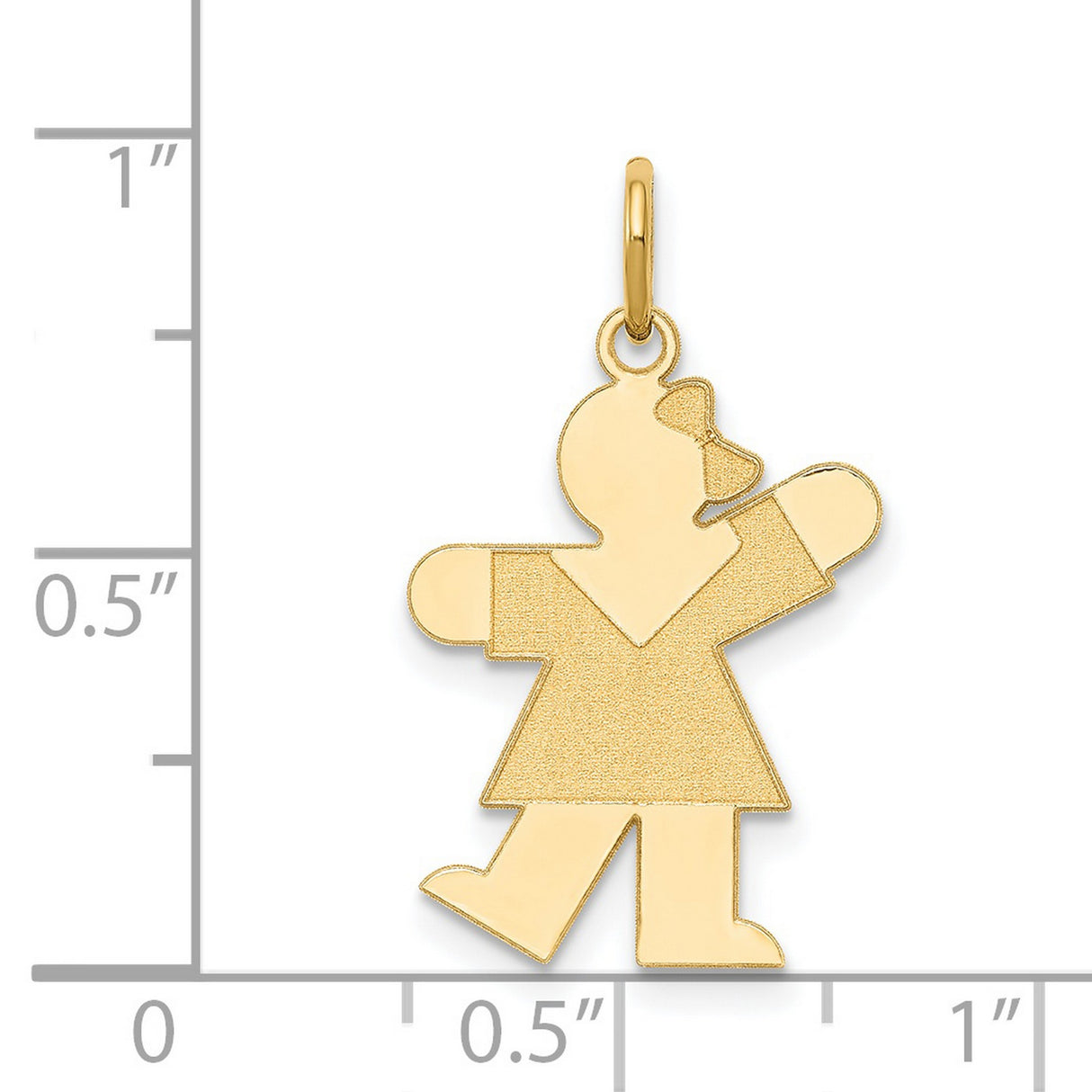 14k Yellow Gold Girl Charm Pendant with Stylized Dress and Bow, Minimalist Family Jewelry
