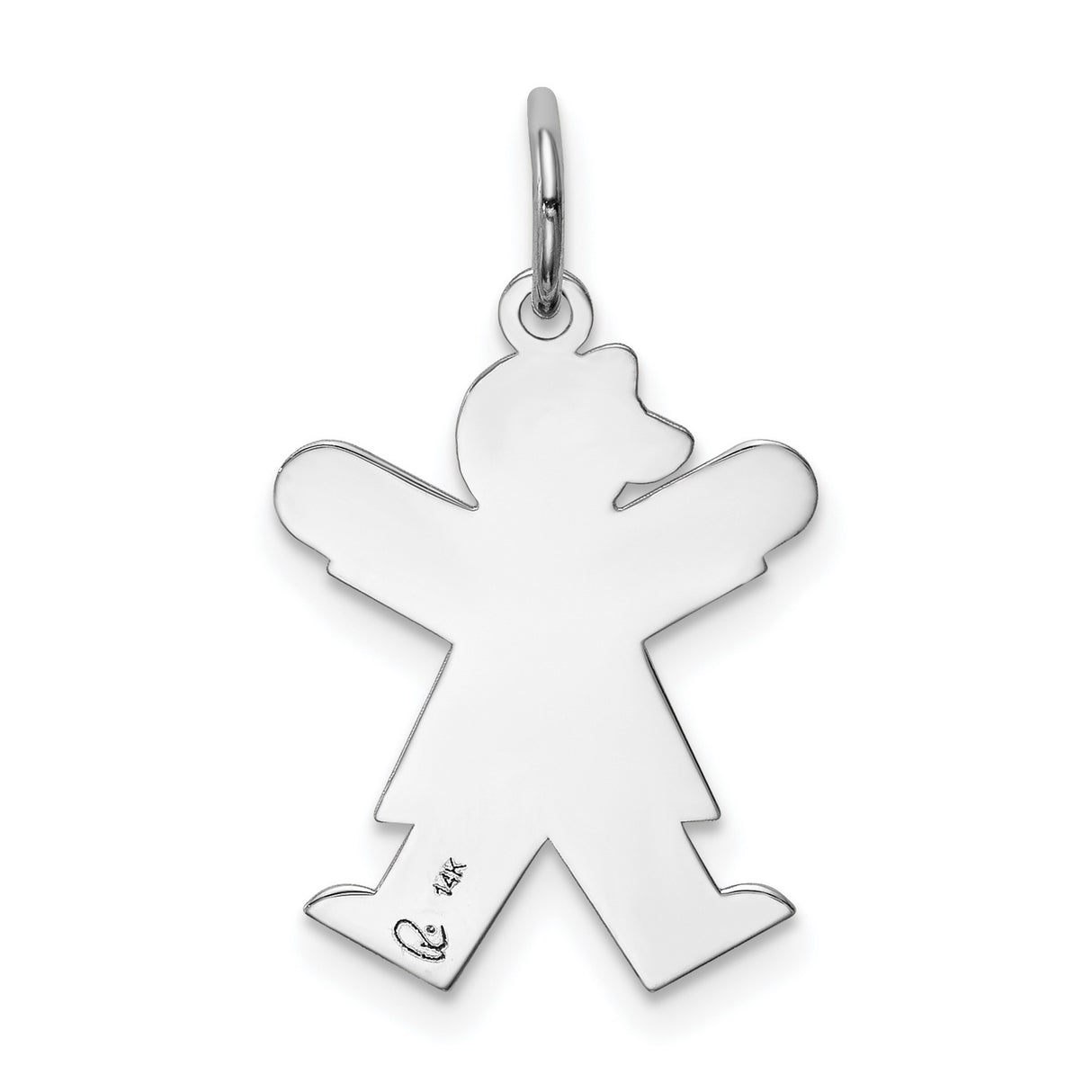 14k White Gold Girl Pendant Charm with Bow, Stylized Silhouette Family Keepsake Jewelry