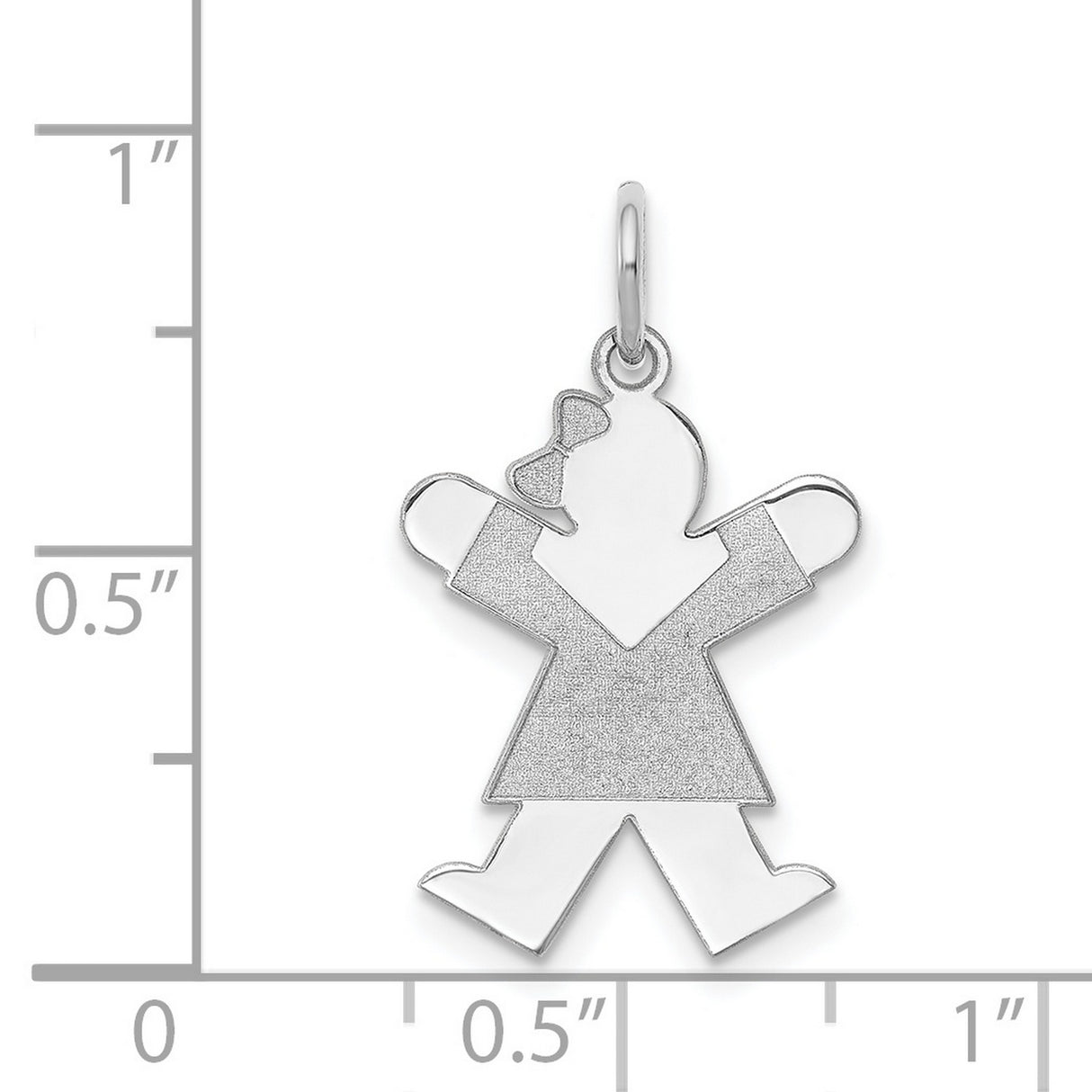 14k White Gold Girl Pendant Charm with Bow, Stylized Silhouette Family Keepsake Jewelry