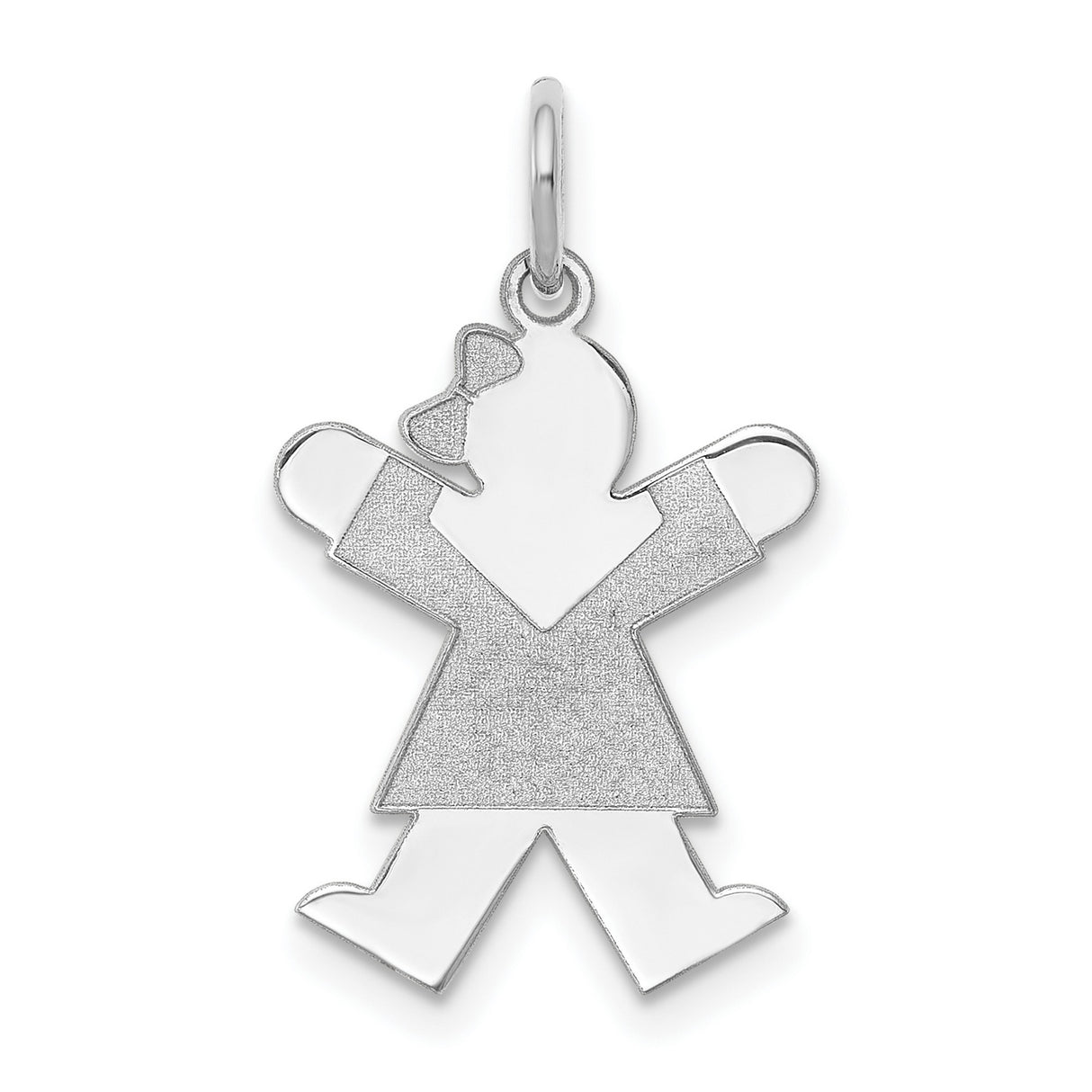 14k White Gold Girl Pendant Charm with Bow, Stylized Silhouette Family Keepsake Jewelry