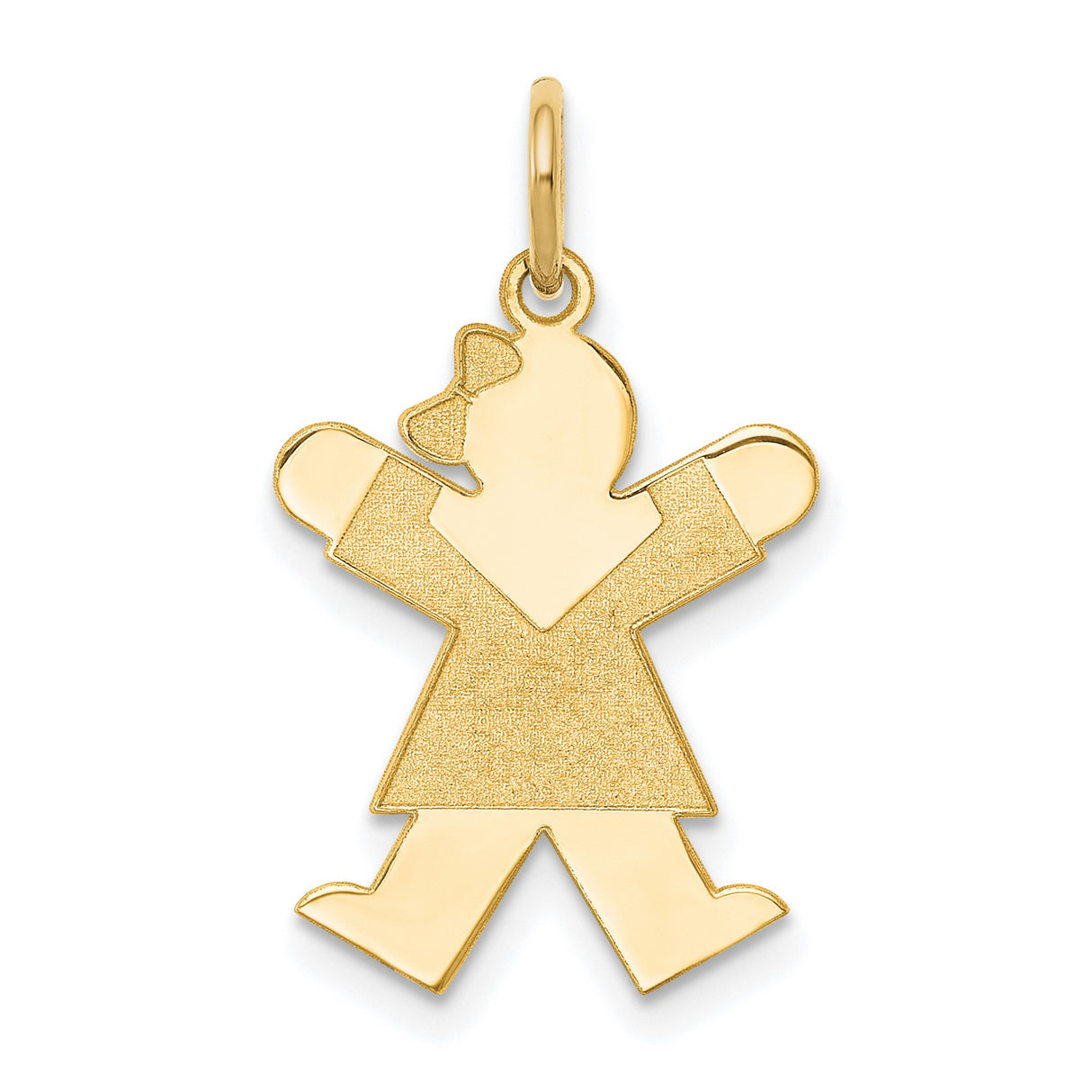 14k Yellow Gold Girl Charm Pendant with Textured Dress and Bow, Sentimental Keepsake Jewelry