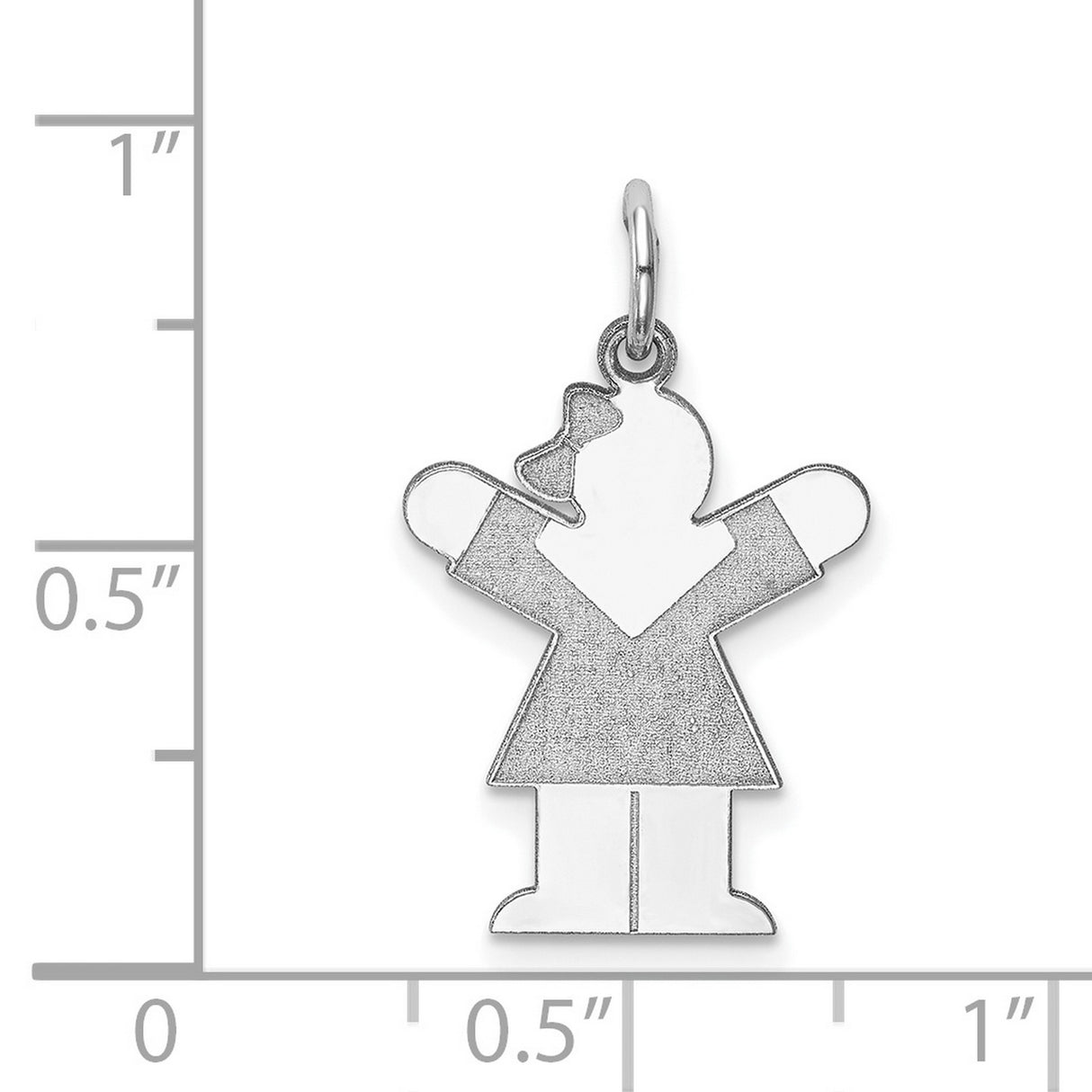 14k White Gold Girl Charm Pendant, Stylized Figure with Bow, Family and Love Symbol Jewelry