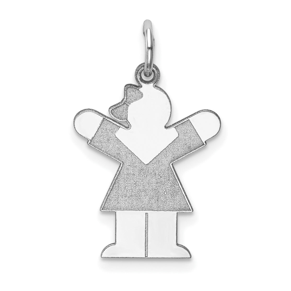 14k White Gold Girl Charm Pendant, Stylized Figure with Bow, Family and Love Symbol Jewelry