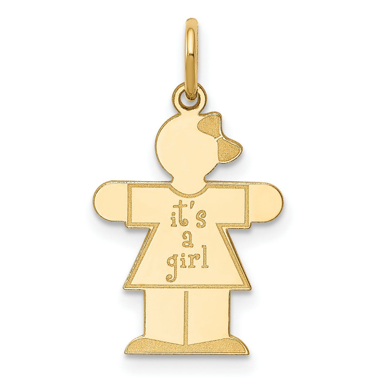 14k Yellow Gold Girl Shaped Pendant with Bow, Its a Girl Charm, Newborn Jewelry