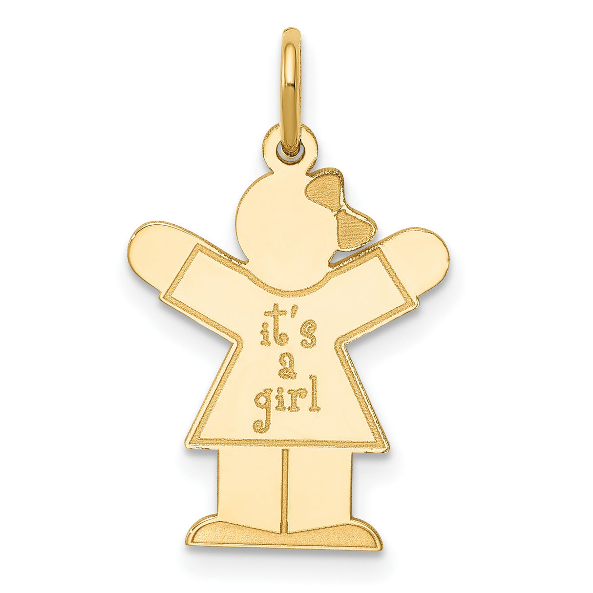 14k Yellow Gold Girl Pendant with Its a Girl Phrase, Baby Keepsake Charm for New Mothers