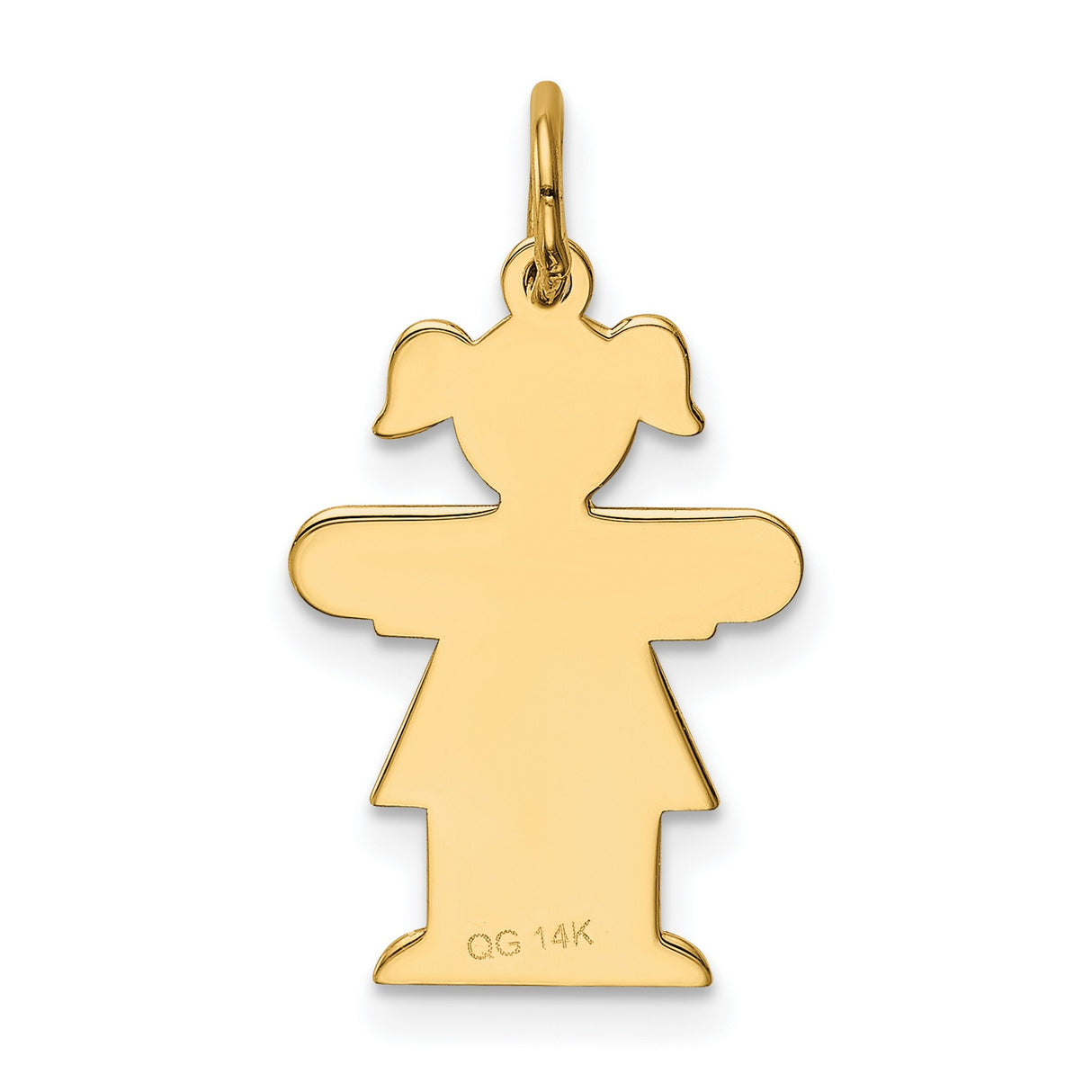 14k Yellow Gold Girl Silhouette Pendant with Pigtails and Dress, Family Charm for Women or Moms