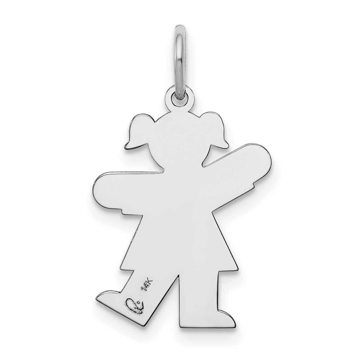 14k White Gold Girl Pendant Charm with Stylized Pigtail Figure, Sentimental Family Jewelry