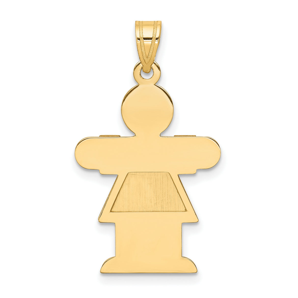 14k Yellow Gold Girl Shaped Pendant with Textured Dress, Minimalist Family Charm