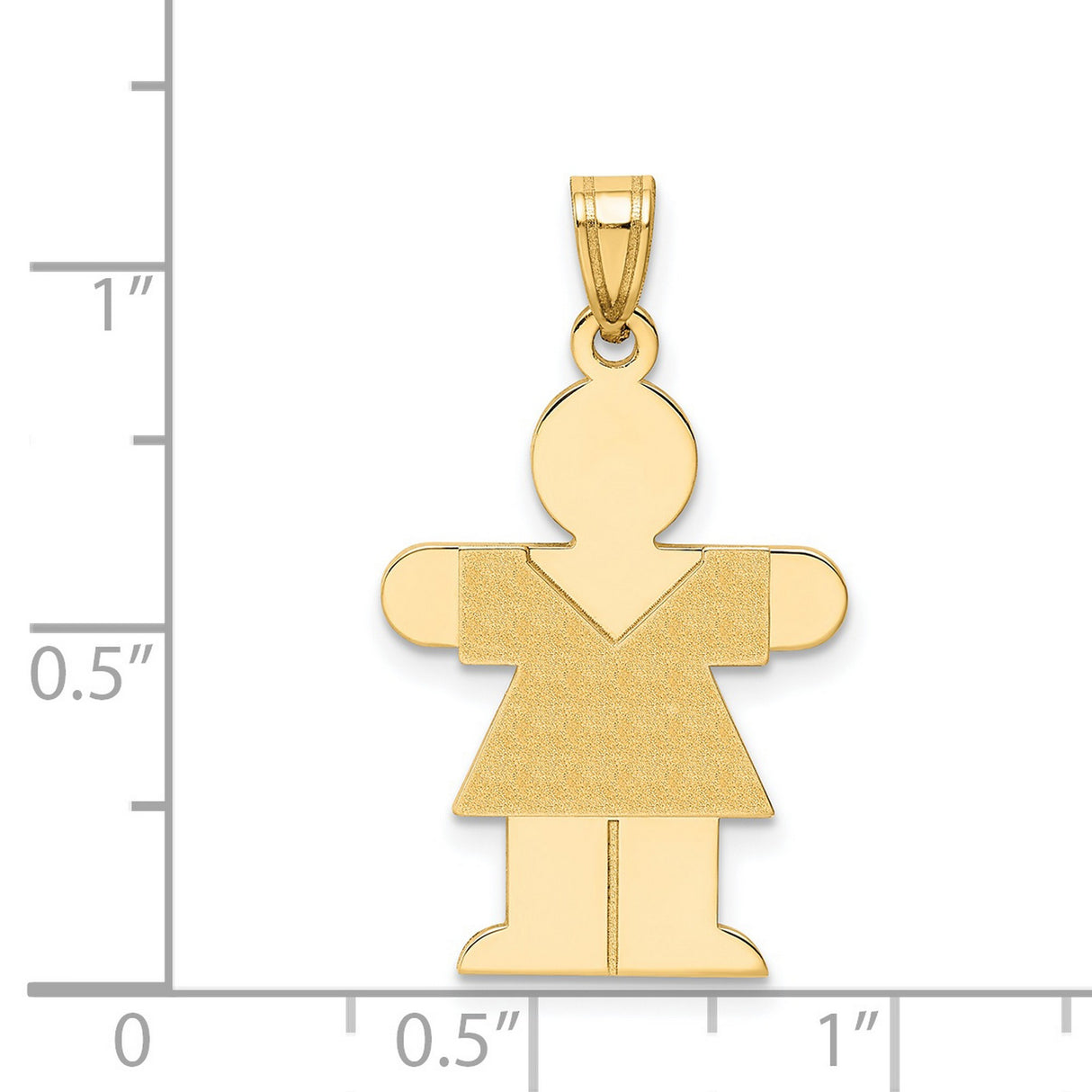 14k Yellow Gold Girl Shaped Pendant with Textured Dress, Minimalist Family Charm