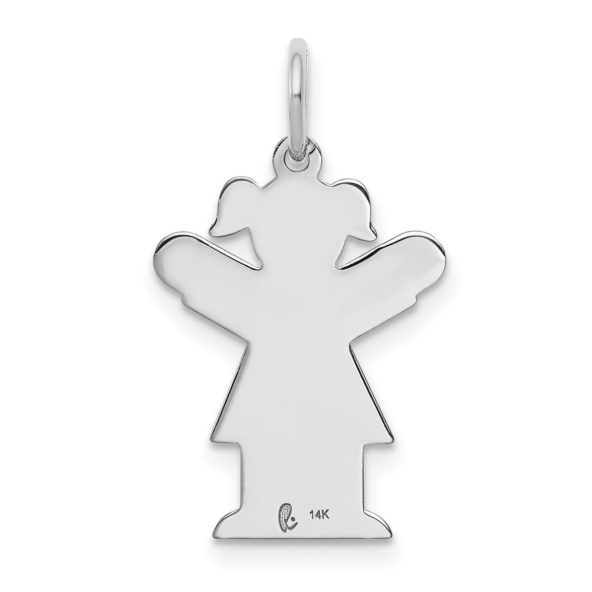 14k White Gold Girl Pendant Charm, Stylized Pigtail Figure, Family and Motherhood Theme Jewelry