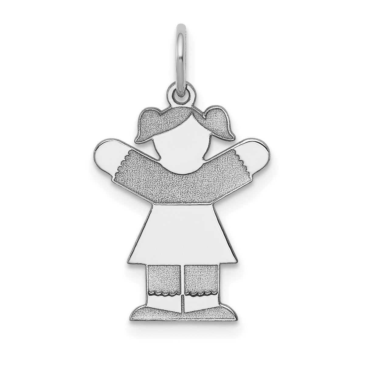 14k White Gold Girl Pendant Charm, Stylized Pigtail Figure, Family and Motherhood Theme Jewelry