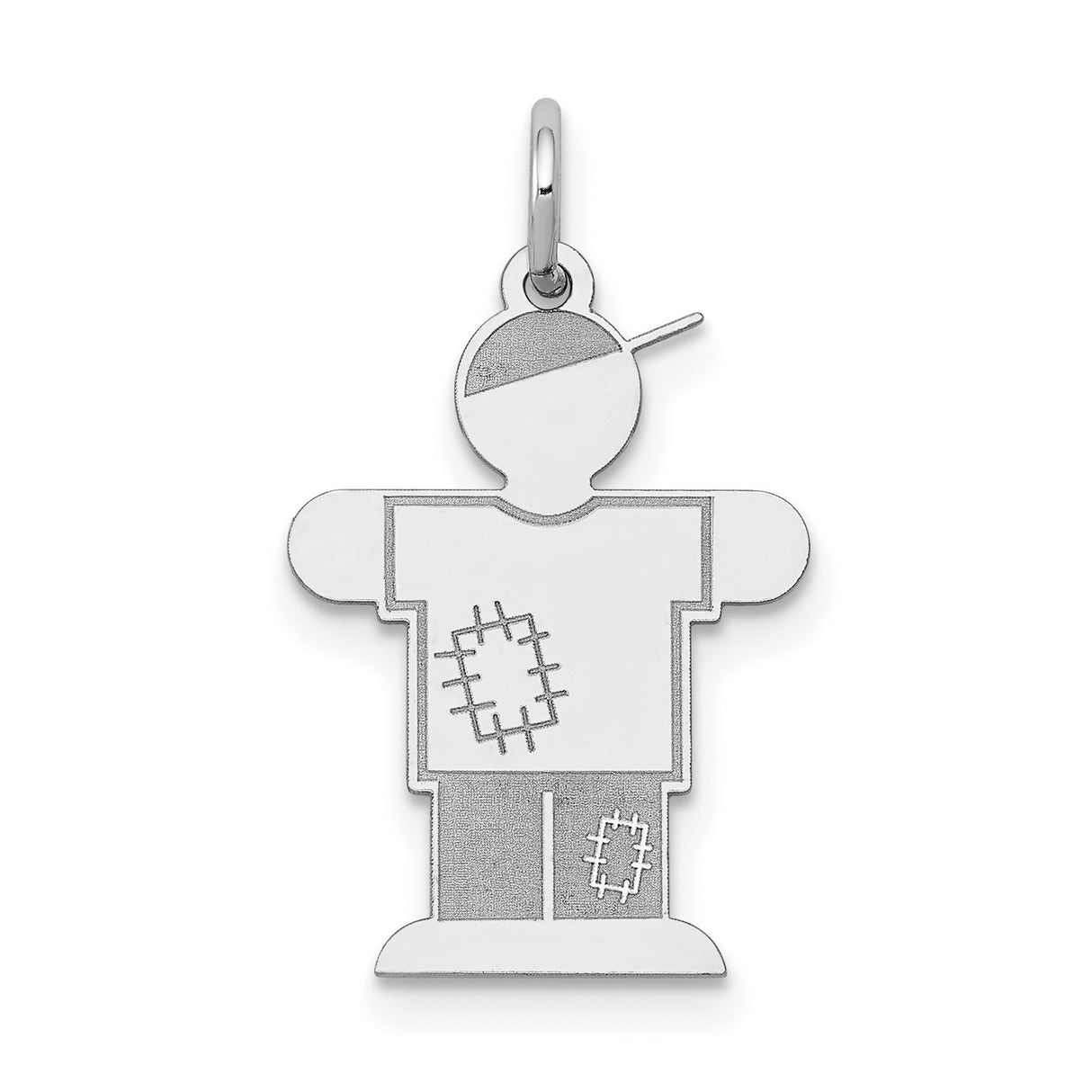 14k White Gold Boy Charm Pendant with Stitched Detail and Cap, Sentimental Family Keepsake