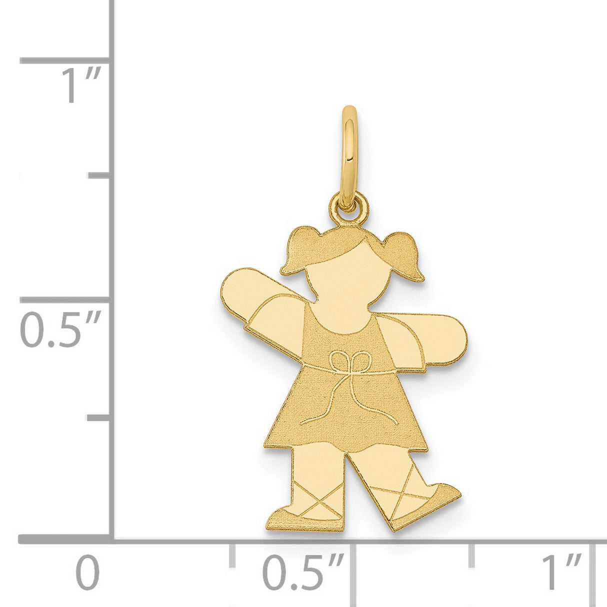 14k Yellow Gold Girl Pendant Charm with Dress and Pigtails, Symbol of Love and Family