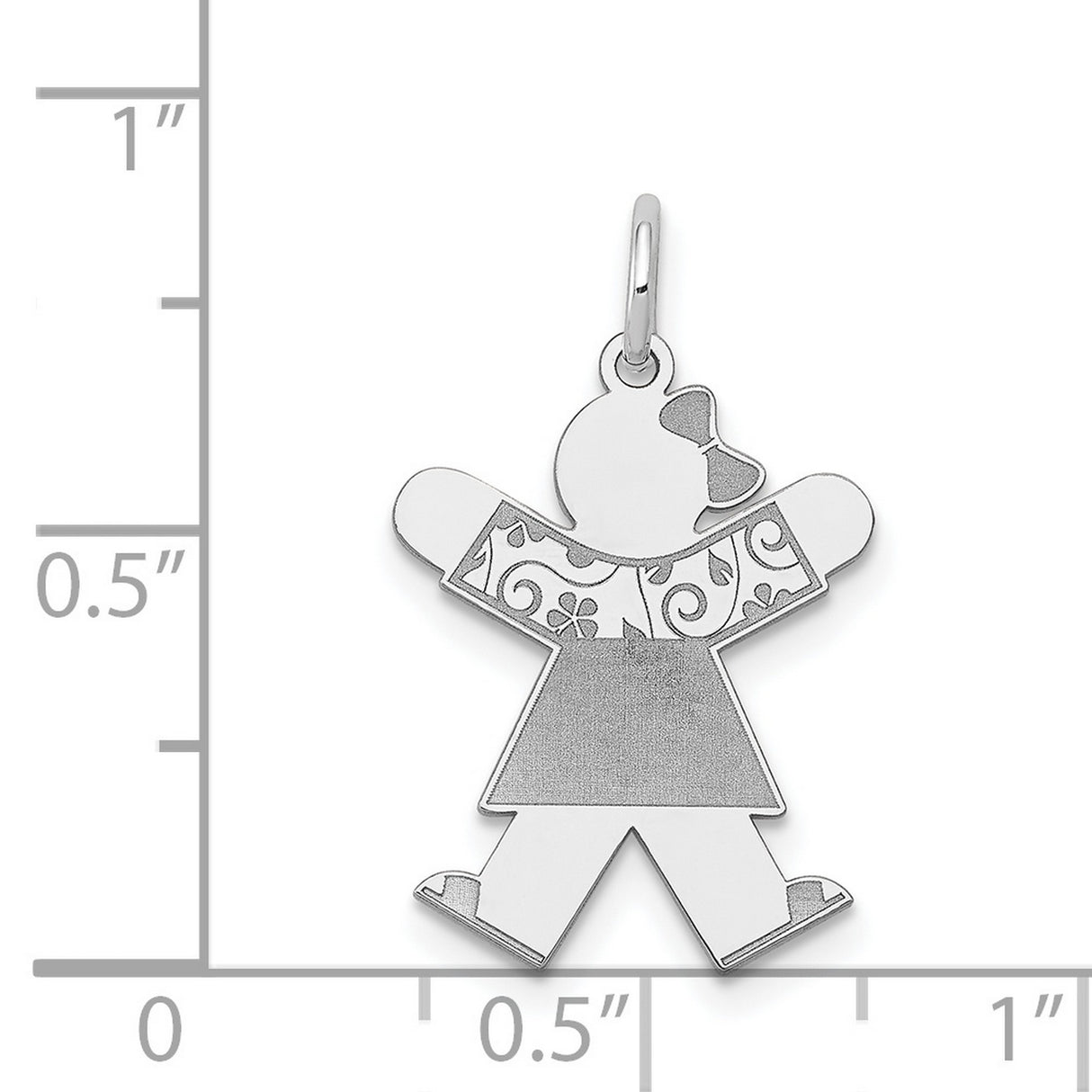 14k White Gold Girl Shaped Pendant with Floral and Bow Detailing, Sentimental Daughter Charm