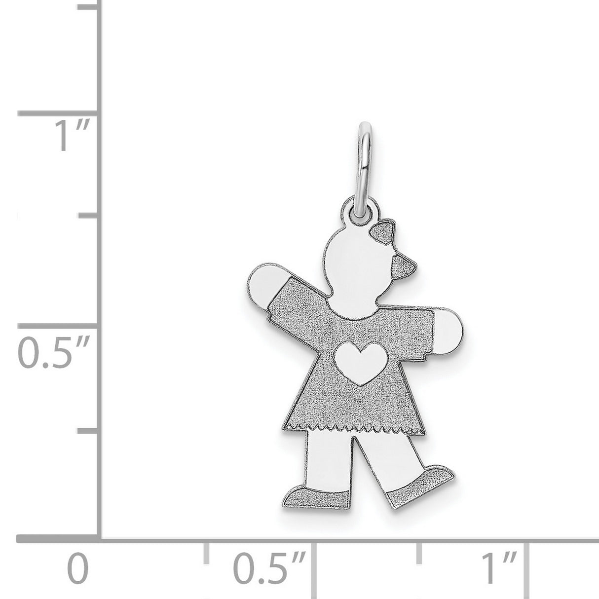 14k White Gold Girl Charm Pendant with Heart Detail, Symbol of Love and Family