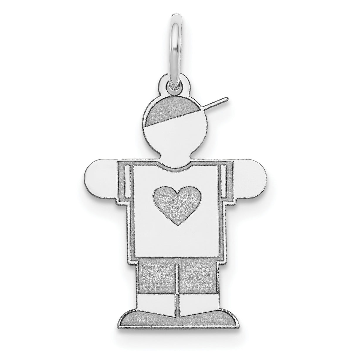 14k White Gold Boy Charm Pendant with Heart, Cartoon Style Figure with Cap