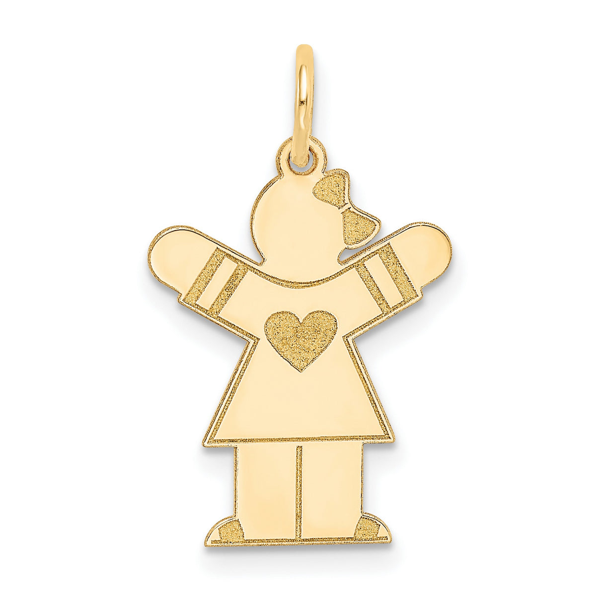 14k Yellow Gold Girl Charm Pendant with Heart Dress and Bow