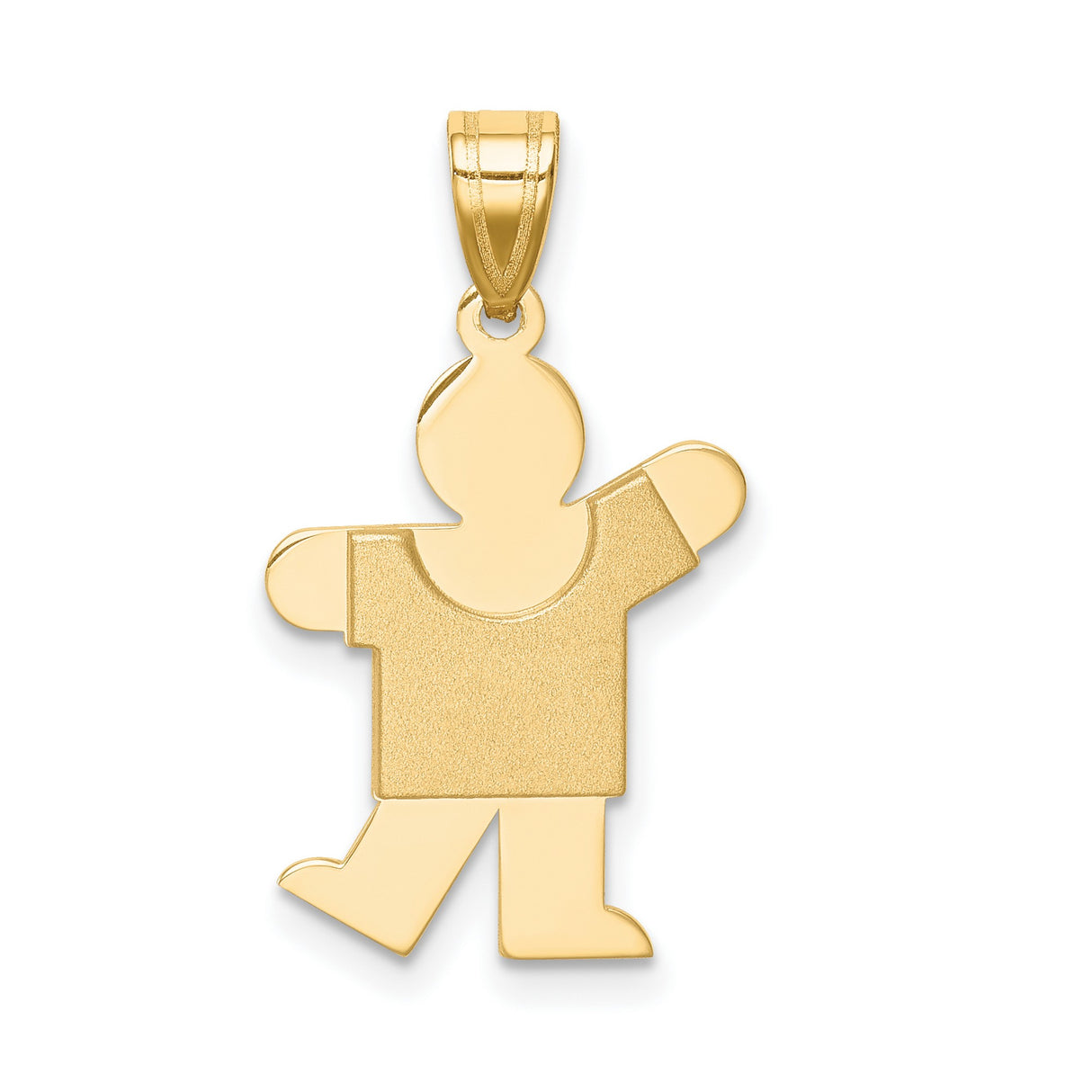 14k Yellow Gold Boy Pendant with Textured Shirt, Simple Cutout Silhouette Design