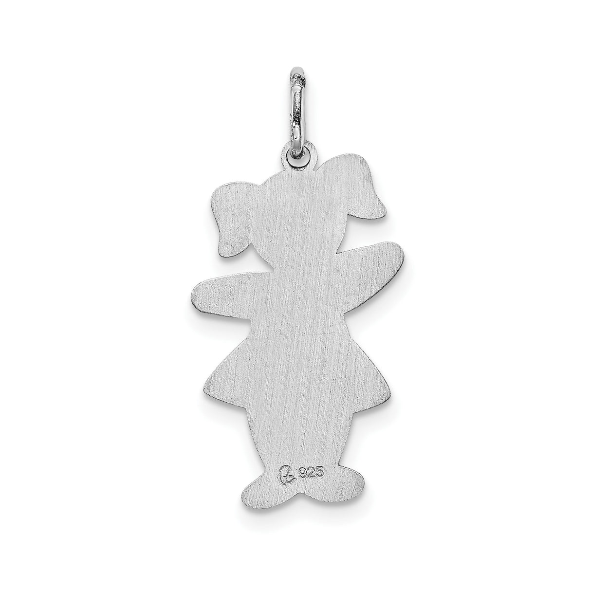 Sterling Silver Girl Pendant Charm with Skirt and Pigtails, Cartoon Style Outline