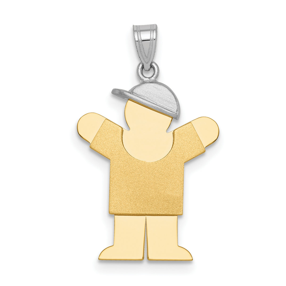 14k Two-Tone Gold Boy Pendant with Cap, Polished and Matte Finish, Family Jewelry for Women