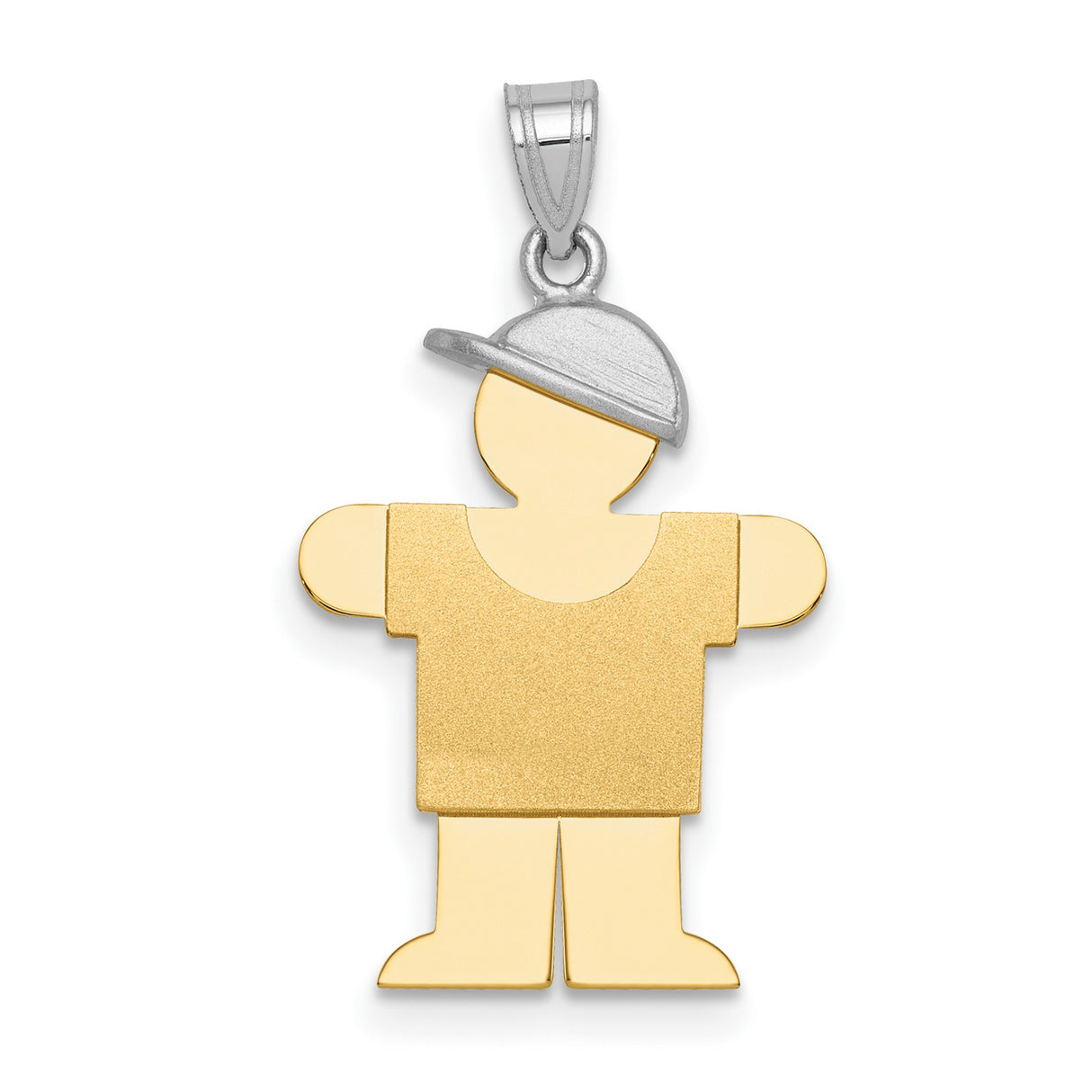 Small Boy w Hat on Right Engravable Charm Pendant in Real 14k Multi-Tone Gold