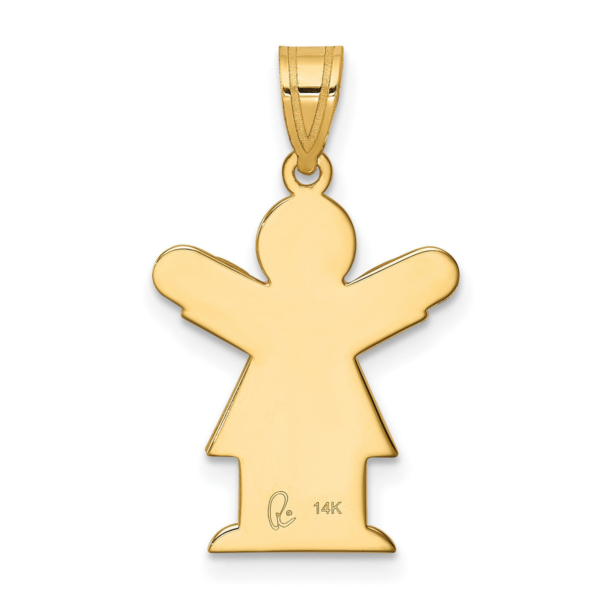 14k Yellow Gold Pendant, Stylized Angel with Open Arms, Abstract Mother Symbol