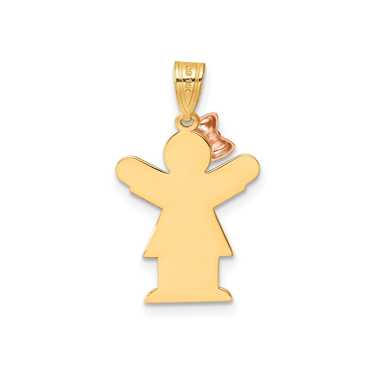 14k Two-Tone Gold Girl Silhouette Pendant with Rose Gold Bow, Family Keepsake Charm